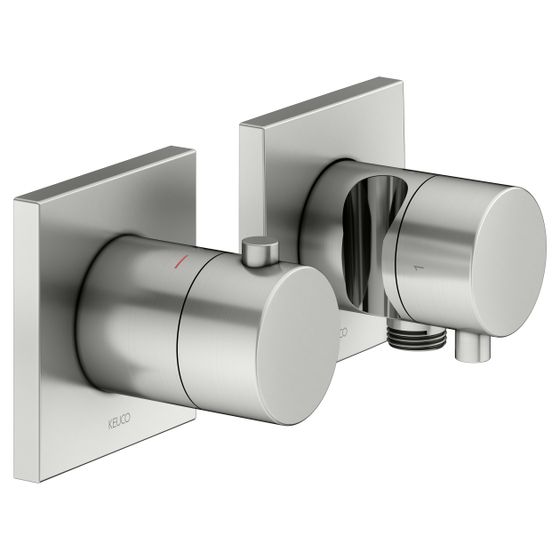 Keuco Edition 11 Thermostatarmatur-Set Unterputz 2-Wege mit Schlauchanschluss und Brausehalter, Edelstahl-finish, 51153061222
