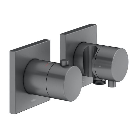 Keuco Edition 11 Thermostatarmatur-Set Unterputz 2-Wege mit Schlauchanschluss und Brausehalter, Schwarzchrom gebürstet
