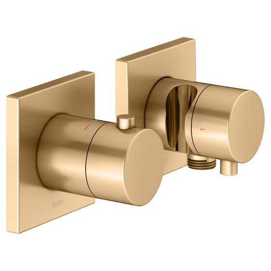 Keuco Edition 11 Thermostatarmatur-Set Unterputz 2-Wege mit Schlauchanschluss und Brausehalter, Messing gebürstet, 51153251222