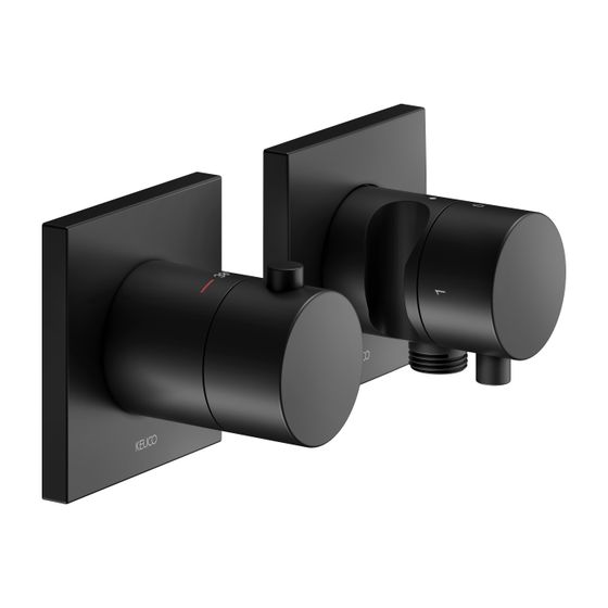 Keuco Edition 11 Thermostatarmatur-Set Unterputz 2-Wege mit Schlauchanschluss und Brausehalter, Schwarz-matt, 51153371222