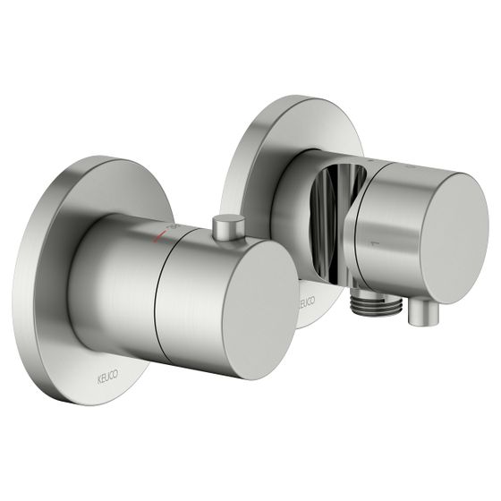 Keuco Edition 400 Thermostatarmatur-Set Unterputz 2-Wege, mit Schlauchanschluss und Brausehalter, Edelstahl-finish