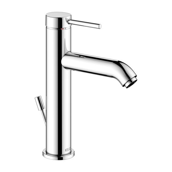 Keuco Ixmo Soft Einhebel-Waschtischmischer 130, Ausladung 129mm, mit Zugstangen-Ablaufgarnitur, Rosette rund, Verchromt