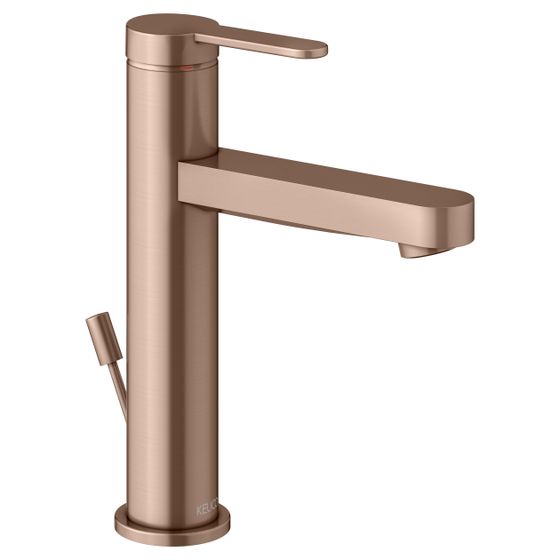Keuco Ixmo Flat Einhebel-Waschtischmischer 130, Ausladung 124mm, mit Zugstangen-Ablaufgarnitur, Rosette rund, Rotgold geb.