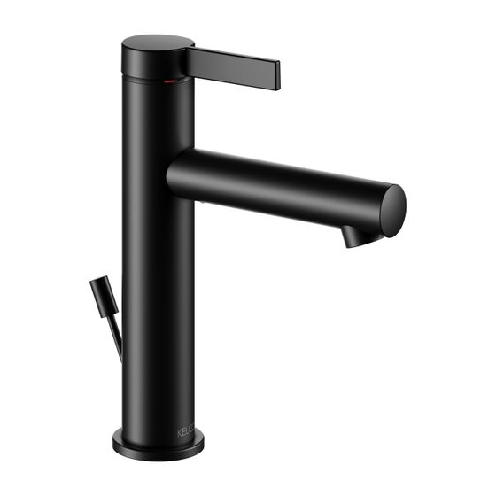 Keuco Ixmo Pure Einhebel-Waschtischmischer 130, Ausladung 125mm, mit Zugstangen-Ablaufgarnitur und Rosette rund, Schwarz matt