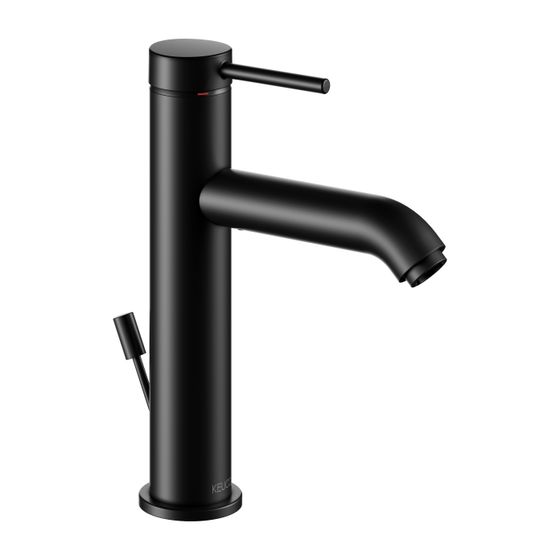 Keuco Ixmo Soft Einhebel-Waschtischmischer 130, Ausladung 129mm, mit Zugstangen-Ablaufgarnitur, Rosette rund, Schwarz matt