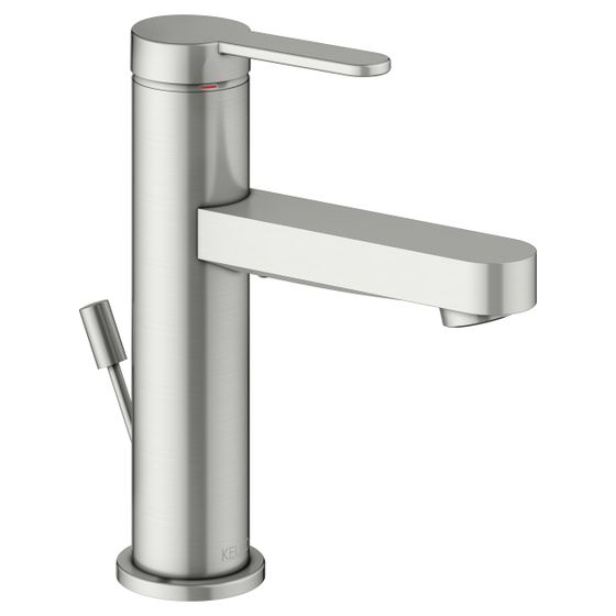 Keuco Ixmo Flat Einhebel-Waschtischmischer 100, Ausladung 109mm, mit Zugstangen-Ablaufgarnitur, Rosette rund, Edelstahl-finish