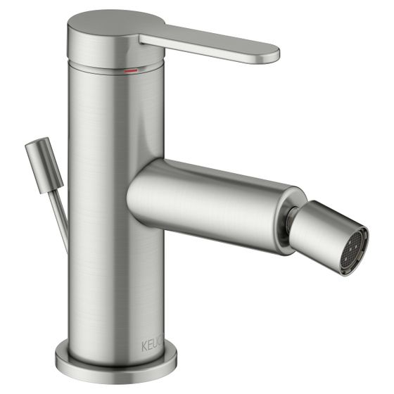 Keuco Ixmo Flat Einhebel-Bidetmischer 70mm, Ausladung 110mm, mit Zugstangen-Ablaufgarnitur und Rosette rund, Edelstahl-finish