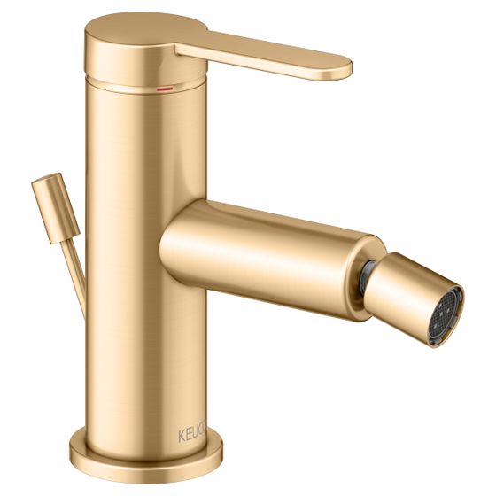 Keuco Ixmo Flat Einhebel-Bidetmischer 70mm, Ausladung 110mm, mit Zugstangen-Ablaufgarnitur und Rosette rund, Messing gebürstet