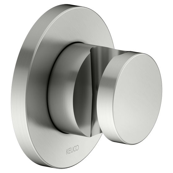 Keuco Ixmo Brausehalter für Schläuche mit konischer Mutter, mit Befestigungsset, Rosette rund, Edelstahl-finish, 59591060001
