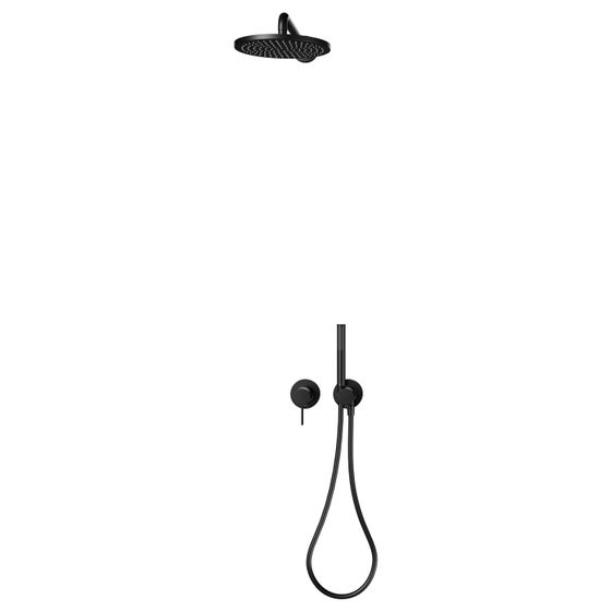 Keuco Ixmo Sets Brauseset 3 Einhebelmischer für 2 Verbraucher mit Brausehalter und Kopfbrause rund, Schwarz matt, 59651370301