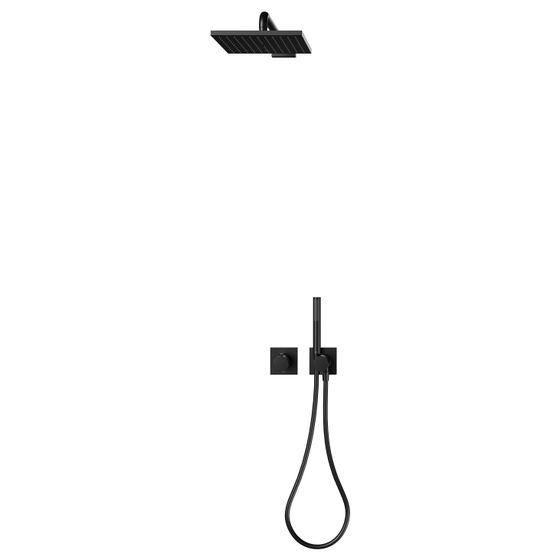 Keuco Ixmo Sets Brauseset 8 Einhebelmischer für 2 Verbraucher mit Brausehalter und Kopfbrause eckig, Schwarz matt, 59653370802