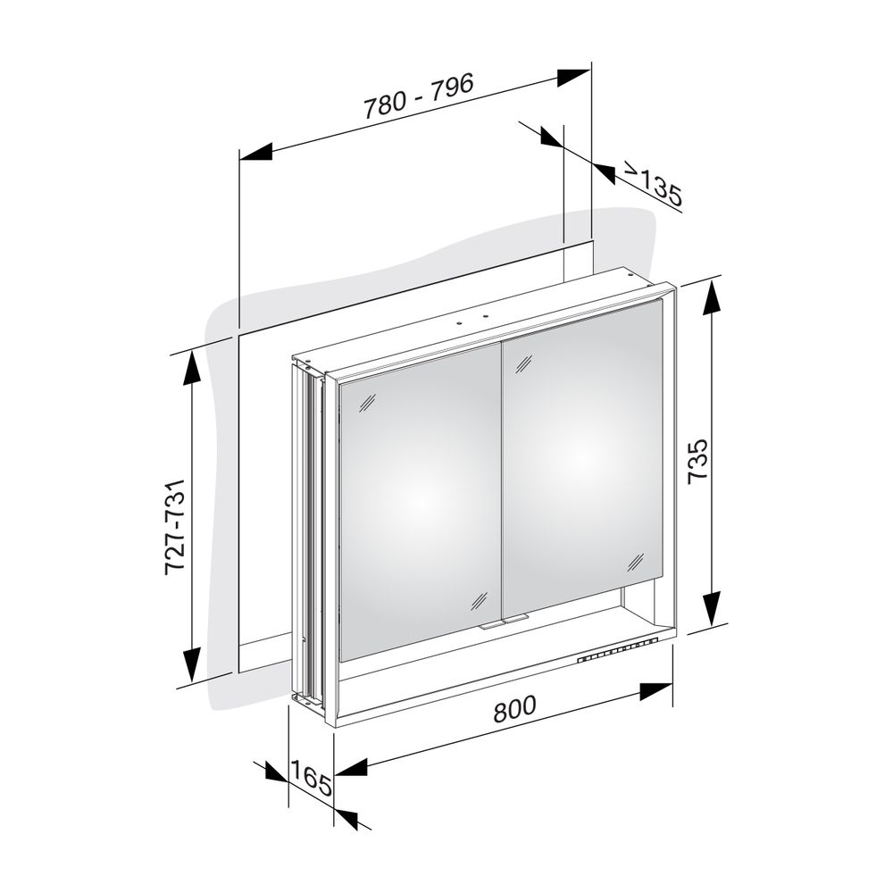 Keuco Royal Lumos Spiegelschrank Wandeinbau 2-türig kurze Tür, mit Spiegelheizung, 8... KEUCO-14312171304 4017214929832 (Abb. 3)
