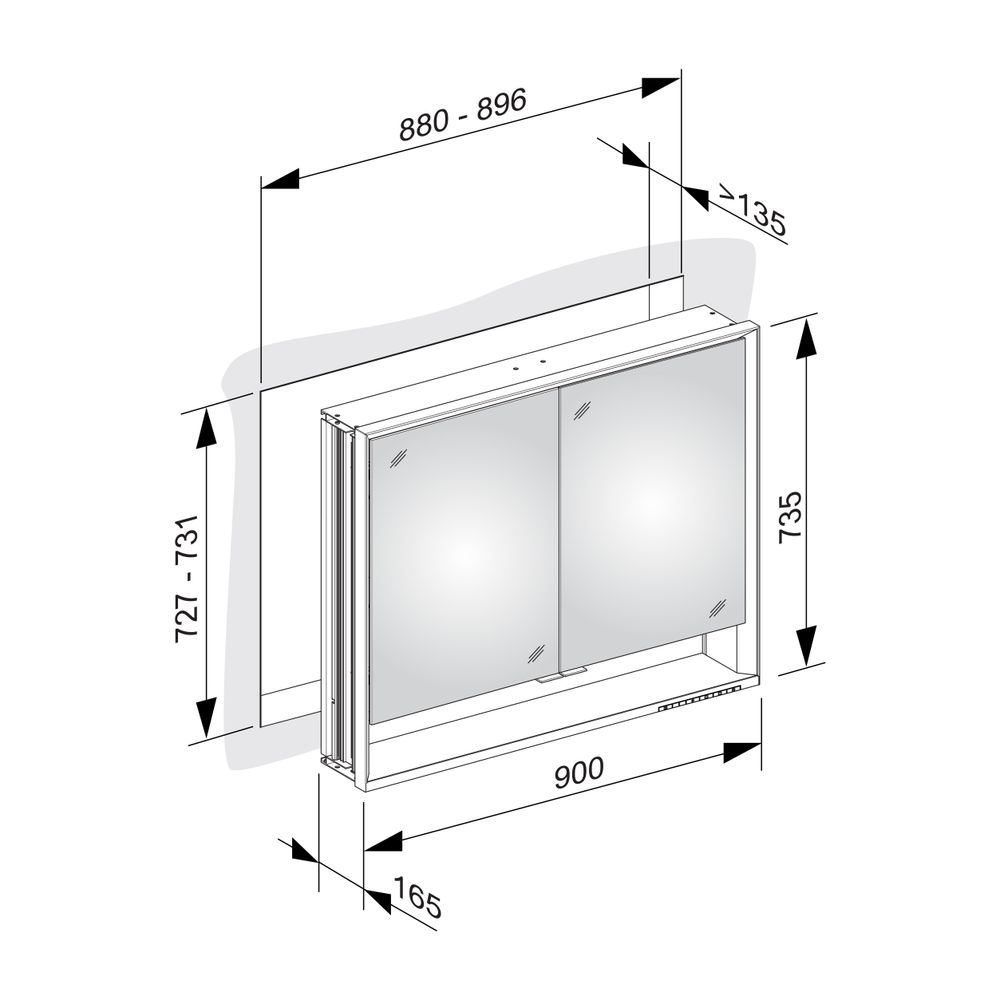Keuco Royal Lumos Spiegelschrank Wandeinbau 2-türig kurze Tür, mit Spiegelheizung, 9... KEUCO-14313171304 4017214929917 (Abb. 3)