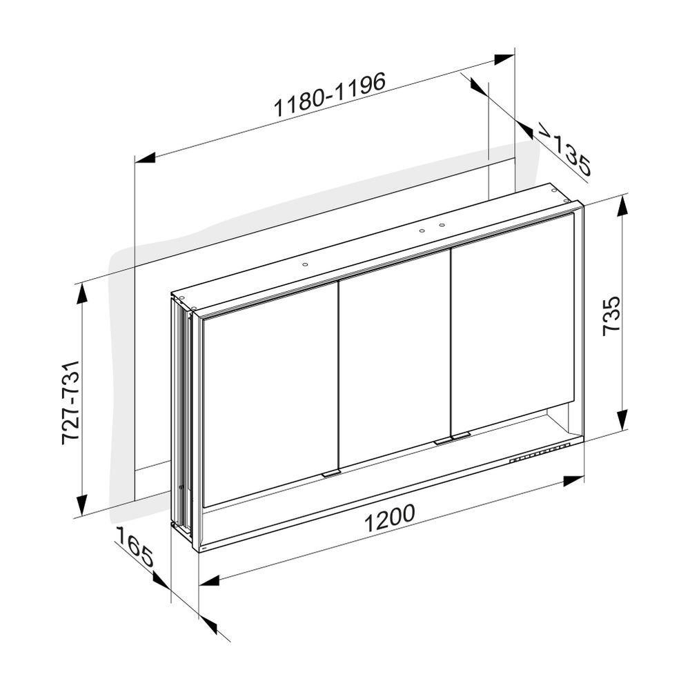 Keuco Royal Lumos Spiegelschrank Wandeinbau 3-türig kurze Tür, mit Spiegelheizung, 1... KEUCO-14315171304 4017214930074 (Abb. 3)