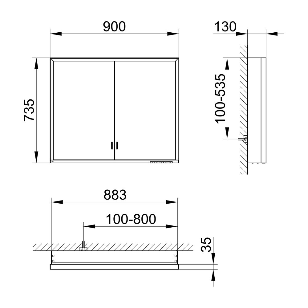 Keuco Royal Lumos Spiegelschrank Wandvorbau 2-türig lange Tür, 900x735x130mm, Silber... KEUCO-14323172301 4017214959297 (Abb. 2)