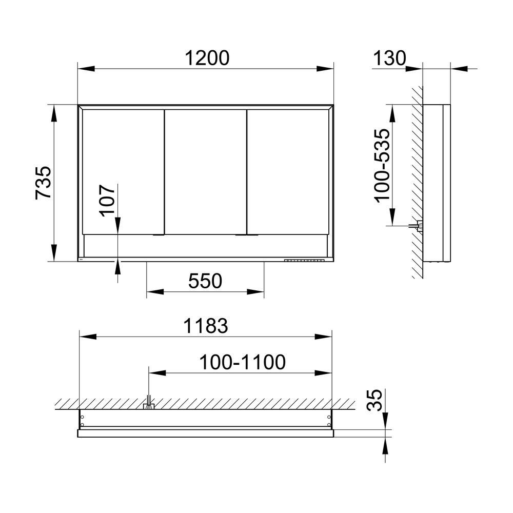 Keuco Royal Lumos Spiegelschrank Wandvorbau 3-türig kurze Tür, mit Spiegelheizung 12... KEUCO-14325171304 4017214959662 (Abb. 2)