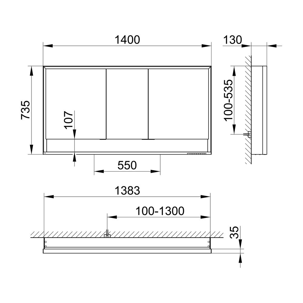 Keuco Royal Lumos Spiegelschrank Wandvorbau 3-türig kurze Tür, 1400x735x130mm, Silbe... KEUCO-14326171301 4017214959907 (Abb. 2)