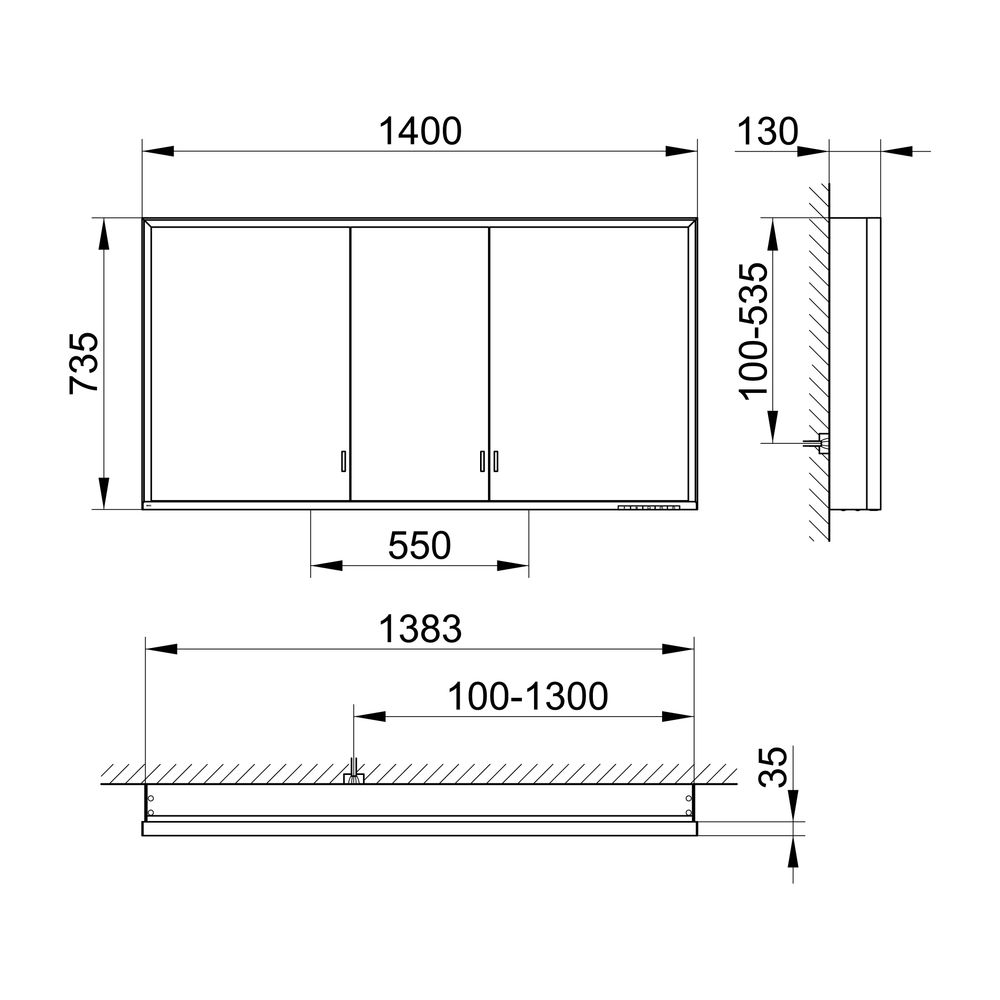 Keuco Royal Lumos Spiegelschrank Wandvorbau 3-türig lange Tür, 1400x735x130mm, Silbe... KEUCO-14326172301 4017214960071 (Abb. 2)