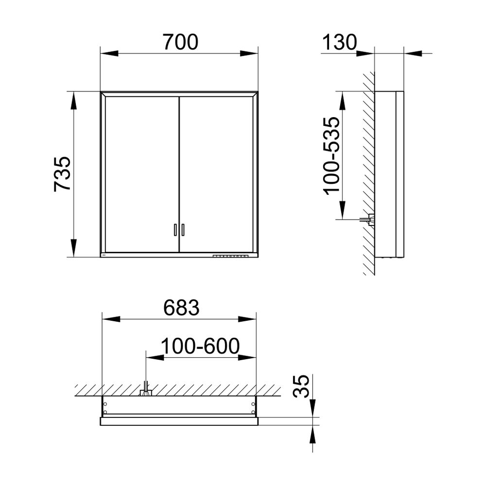 Keuco Royal Lumos Spiegelschrank Wandvorbau 2-türig lange Tür, 700x735x130mm, Silber... KEUCO-14327172301 4017214960330 (Abb. 2)