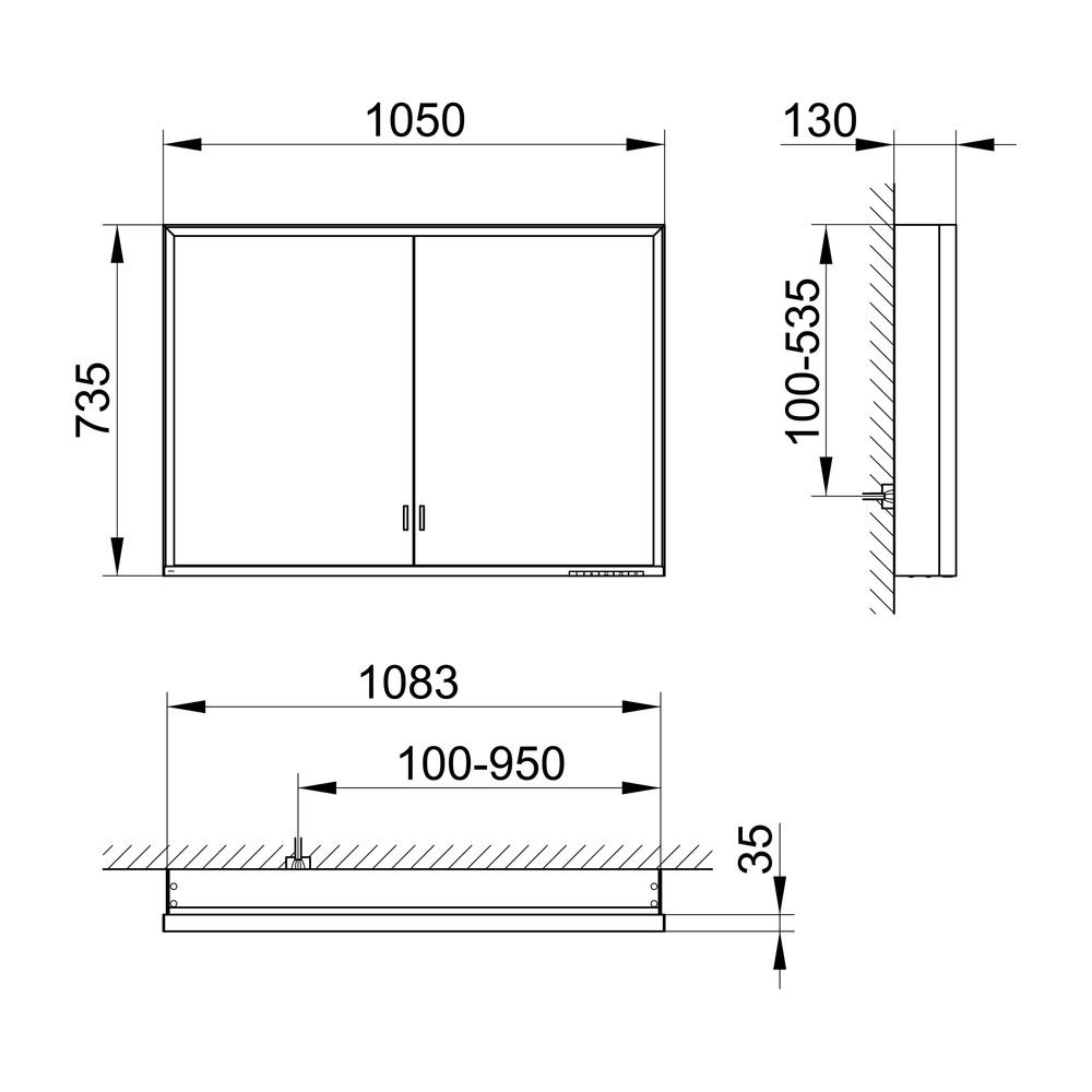 Keuco Royal Lumos Spiegelschrank Wandvorbau 2-türig lange Tür, 1050x735x130mm, Silbe... KEUCO-14328172301 4017214960590 (Abb. 2)
