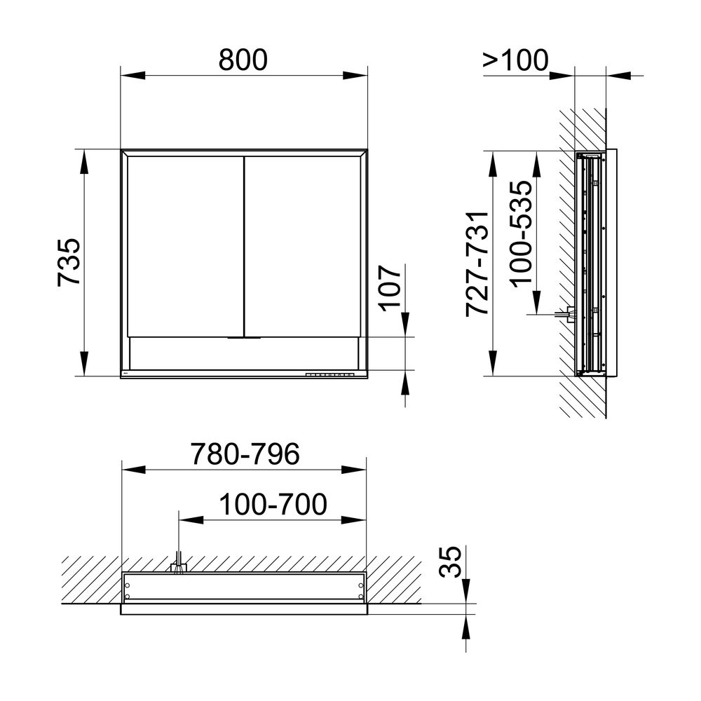 Keuco Royal Lumos Spiegelschrank Wandeinbau 2-türig kurze Tür, 800x735x130mm, Silber... KEUCO-14332171301 4017214961207 (Abb. 2)