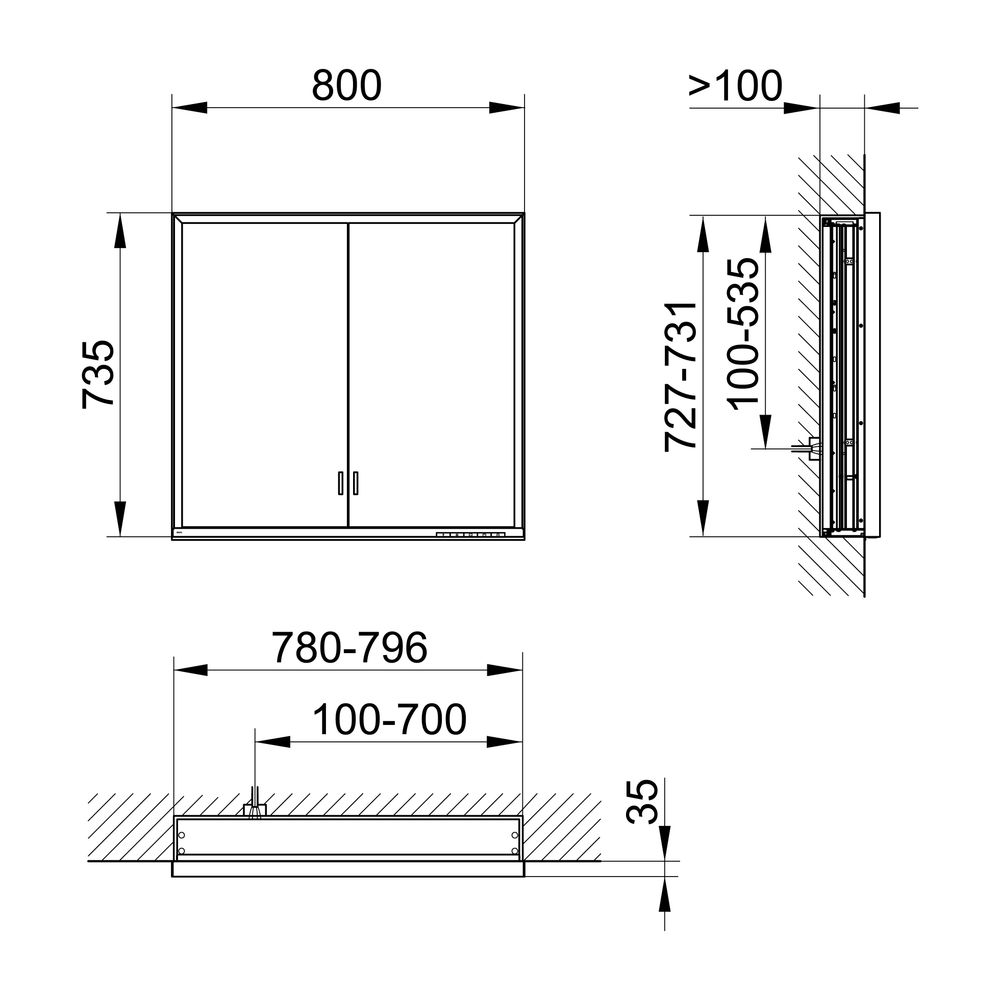 Keuco Royal Lumos Spiegelschrank Wandeinbau 2-türig lange Tür, 800x735x130mm, Silber... KEUCO-14332172301 4017214961375 (Abb. 2)