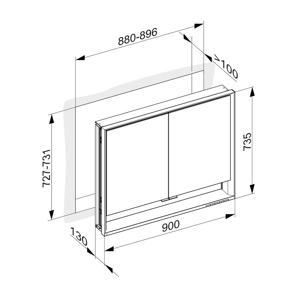 Keuco Royal Lumos Spiegelschrank Wandeinbau 2-türig kurze Tür, 900x735x130mm, Silber... KEUCO-14333171301 4017214961467 (Abb. 3)