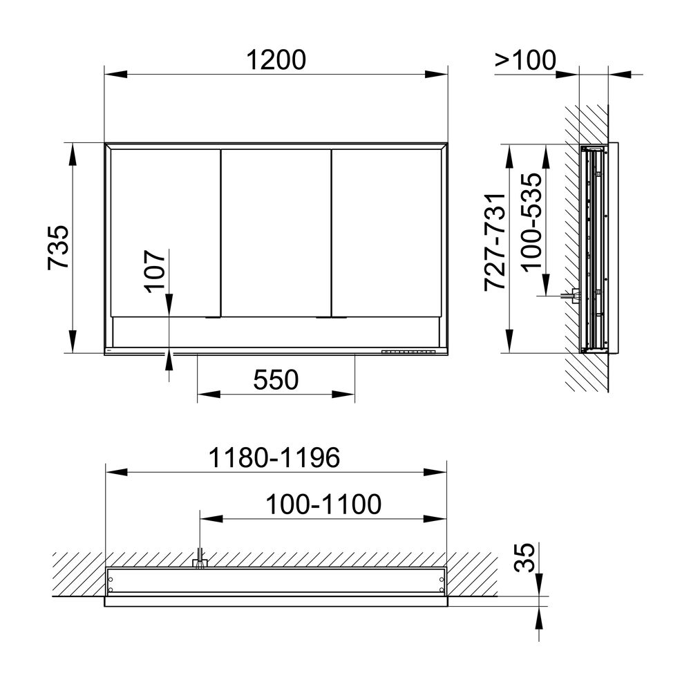 Keuco Royal Lumos Spiegelschrank Wandeinbau 3-türig kurze Tür, mit Spiegelheizung, 1... KEUCO-14335171304 4017214962006 (Abb. 2)