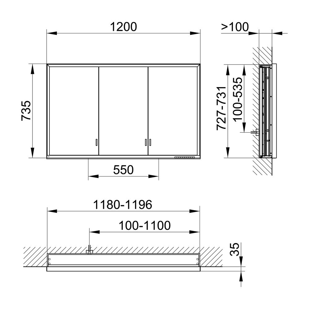 Keuco Royal Lumos Spiegelschrank Wandeinbau 3-türig lange Tür, 1200x735x130mm, Silbe... KEUCO-14335172301 4017214962150 (Abb. 2)