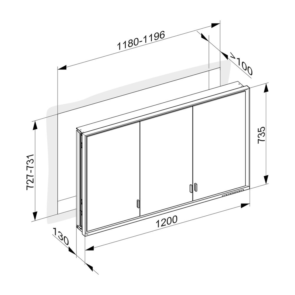 Keuco Royal Lumos Spiegelschrank Wandeinbau 3-türig lange Tür, 1200x735x130mm, Silbe... KEUCO-14335172301 4017214962150 (Abb. 3)