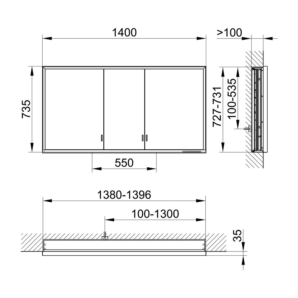 Keuco Royal Lumos Spiegelschrank Wandeinbau 3-türig lange Tür, 1400x735x130mm, Silbe... KEUCO-14336172301 4017214962419 (Abb. 2)