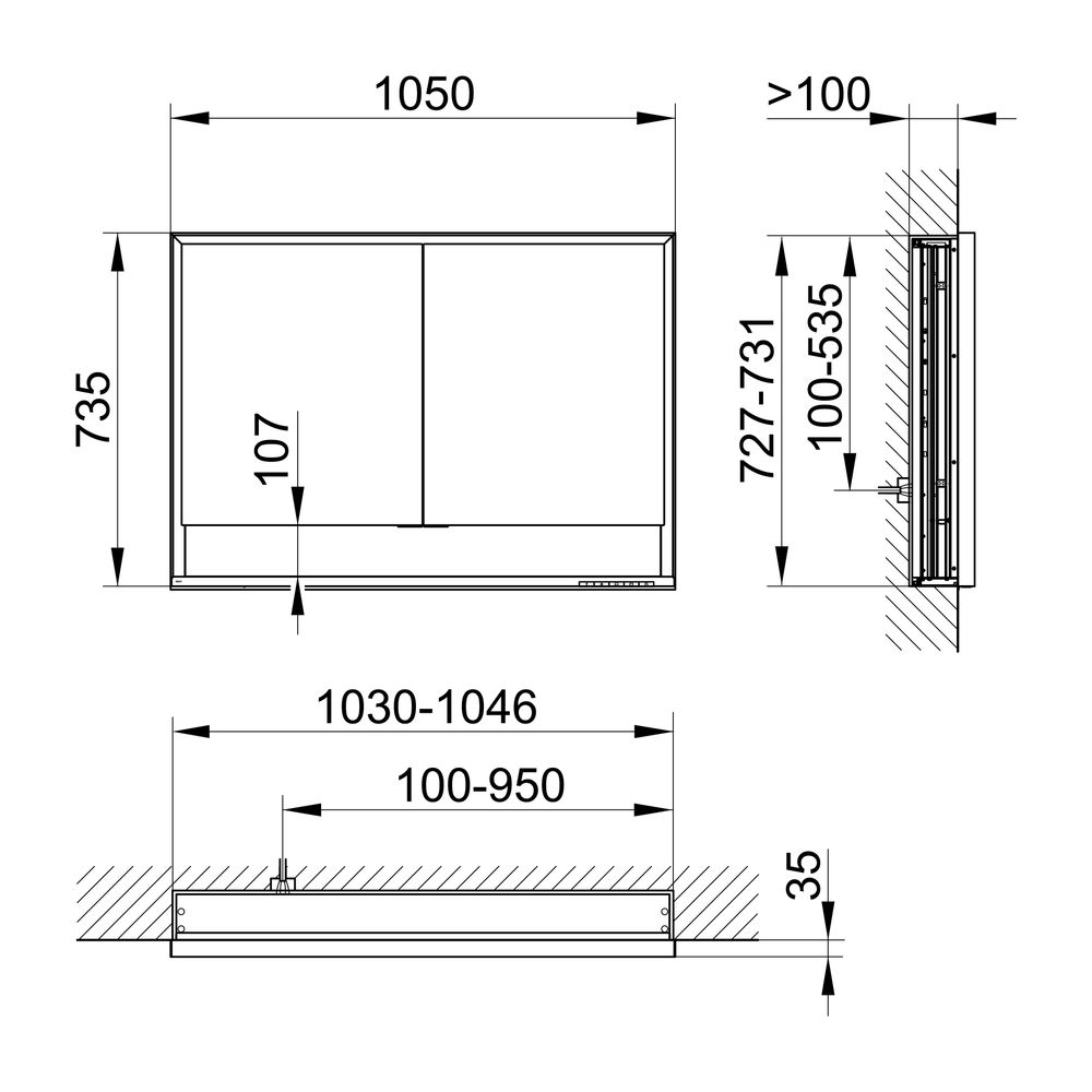 Keuco Royal Lumos Spiegelschrank Wandeinbau 2-türig kurze Tür, 1050x735x130mm, Silbe... KEUCO-14338171301 4017214962761 (Abb. 2)