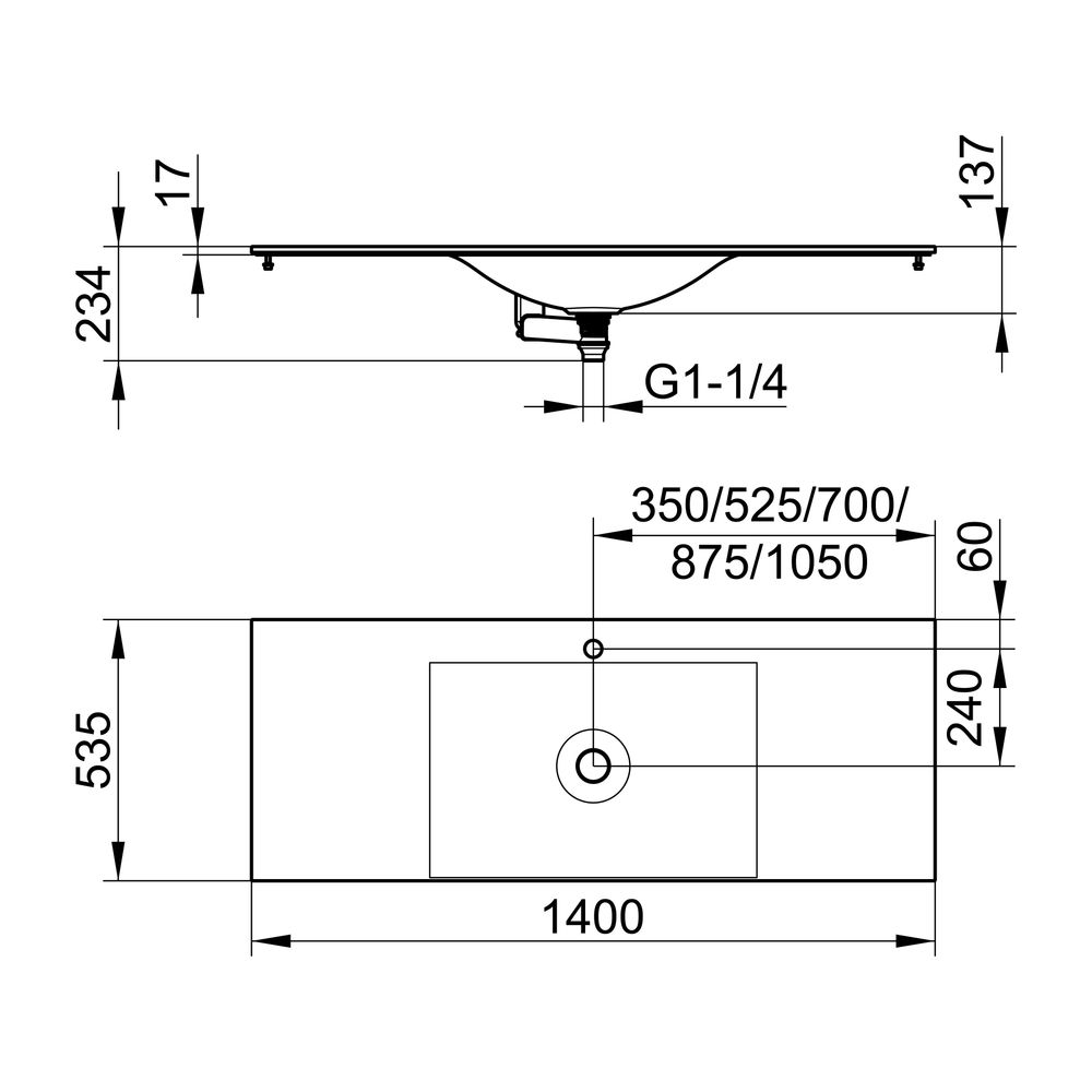 KEUCO Varicor-Waschtisch Edition 11 31270, mit 1 Loch Bohrung, weiß, 1400 mm... KEUCO-31270701401 4017214392797 (Abb. 2)