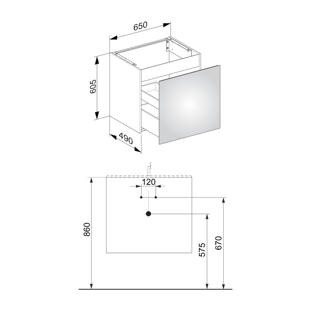 KEUCO Waschtischunterschrank X-Line 33152, 1 Auszug, weiß/Glas weiß, 650x605x490mm... KEUCO-33152300000 4017214608959 (Abb. 3)