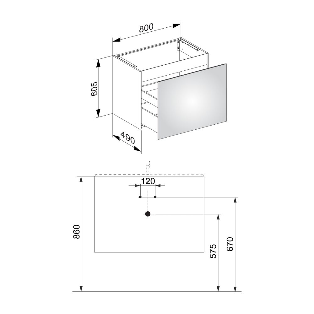 KEUCO Waschtischunterschrank X-Line 33162, 1 Auszug, weiß/Glas weiß, 800x605x490mm... KEUCO-33162300000 4017214609055 (Abb. 3)