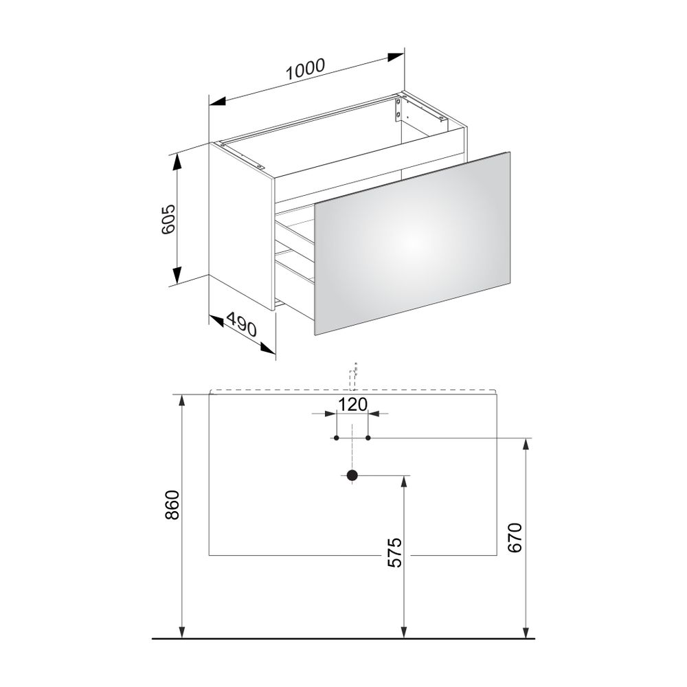 KEUCO Waschtischunterschrank X-Line 33172, 1 Auszug, inox/Glas inox, 1000x605x490mm... KEUCO-33172290000 4017214609185 (Abb. 3)