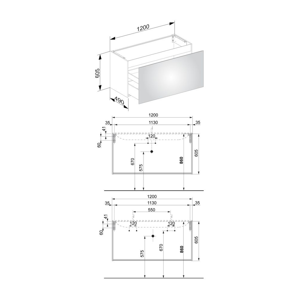 KEUCO Waschtischunterschrank X-Line 33182, 1 Auszug, weiß/Glas weiß, 1200x605x490mm... KEUCO-33182300000 4017214609253 (Abb. 3)