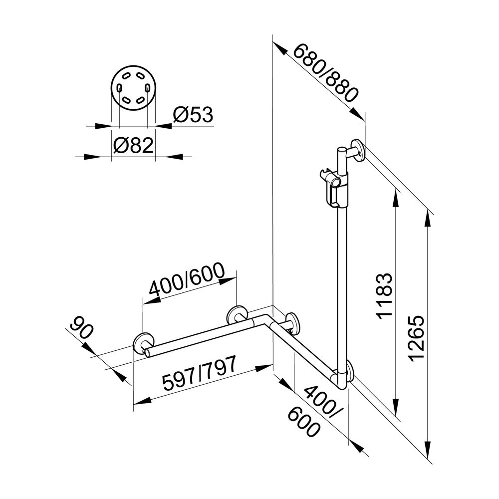 Keuco Plan Care Duschhandlauf mit Brausestange rechts/links, 597/680/1265mm, Silber ... KEUCO-34908174411 4017214177189 (Abb. 2)