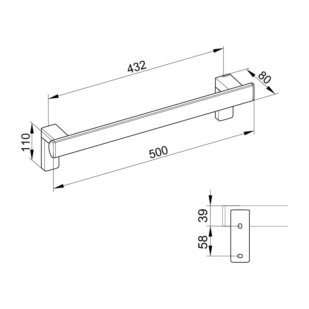 Keuco Axess Haltegriff 500mm, waagerechte Montage, mit 2x Befestigungsset 1, Verchro... KEUCO-35001010500 4017214902101 (Abb. 4)