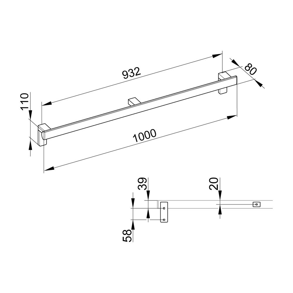 Keuco Axess Haltegriff 1000mm, waagerechte Montage, mit 2x Befestigungsset 1, Silber... KEUCO-35001171000 4017214902224 (Abb. 4)