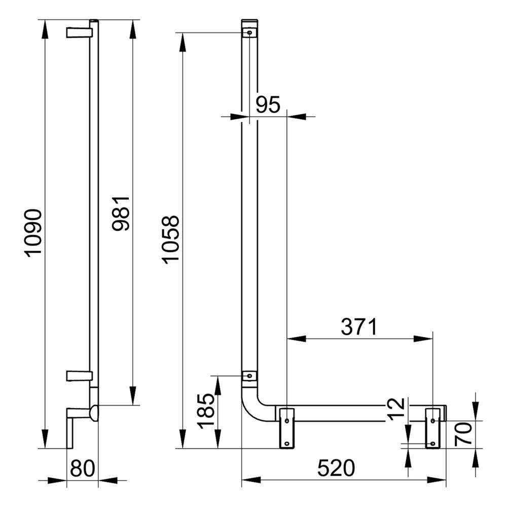 Keuco Axess Winkelgriff 90 Grad rechts, 520/1090mm, mit 2x Befestigungsset 1, Verchr... KEUCO-35006011001 4017214073573 (Abb. 2)