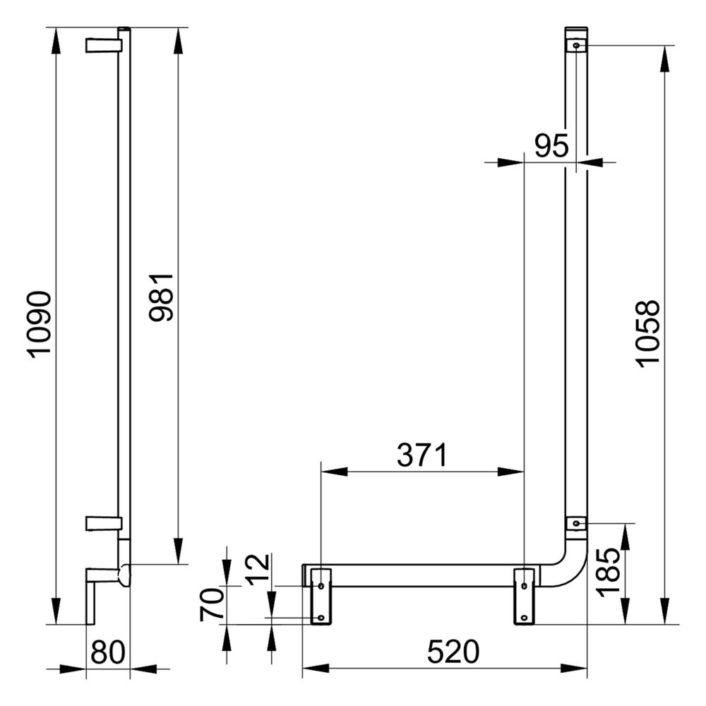 Keuco Axess Winkelgriff 90 Grad links, 520/1090mm, mit 2x Befestigungsset 1, Verchro... KEUCO-35006011002 4017214073603 (Abb. 2)