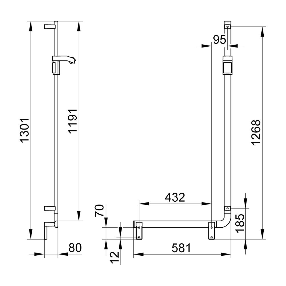 Keuco Axess Winkelgriff 90 Grad links mit Brauseschieber, 600/1300mm, mit 2x Befesti... KEUCO-35006011302 4017214902378 (Abb. 2)