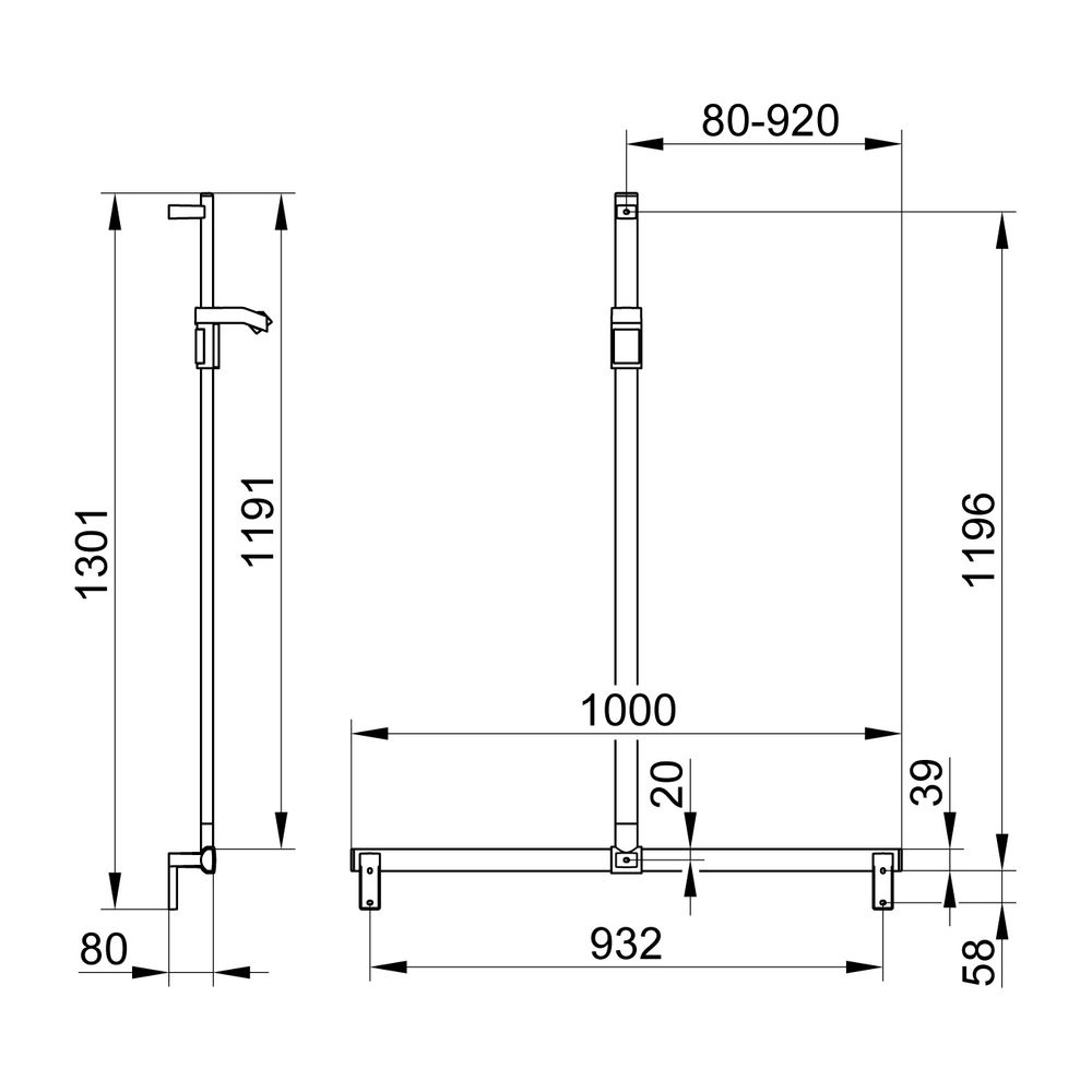 Keuco Axess Duschhandlauf mit Brausestange, 1000/1301mm, mit 2x Befestigungsset 1, S... KEUCO-35014371013 4017214902651 (Abb. 2)