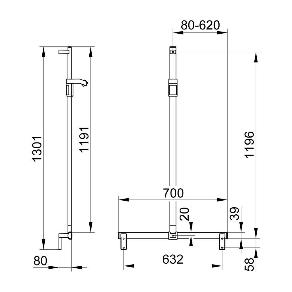Keuco Axess Duschhandlauf mit Brausestange, 700/1301mm, mit 2x Befestigungsset 1, Sc... KEUCO-35014377013 4017214902644 (Abb. 2)