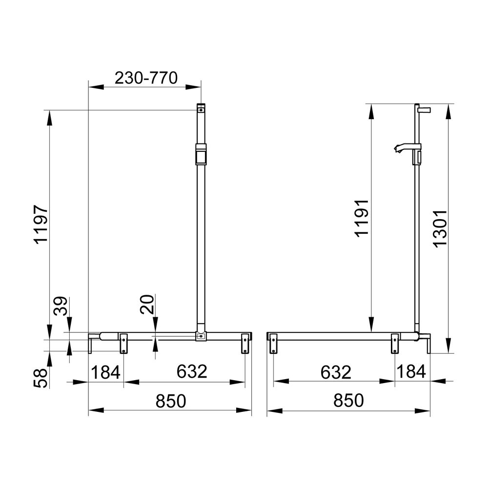 Keuco Axess Duschhandlauf mit Brausestange links, 850x850x1301mm, mit 4x Befestigung... KEUCO-35015010102 4017214902682 (Abb. 2)