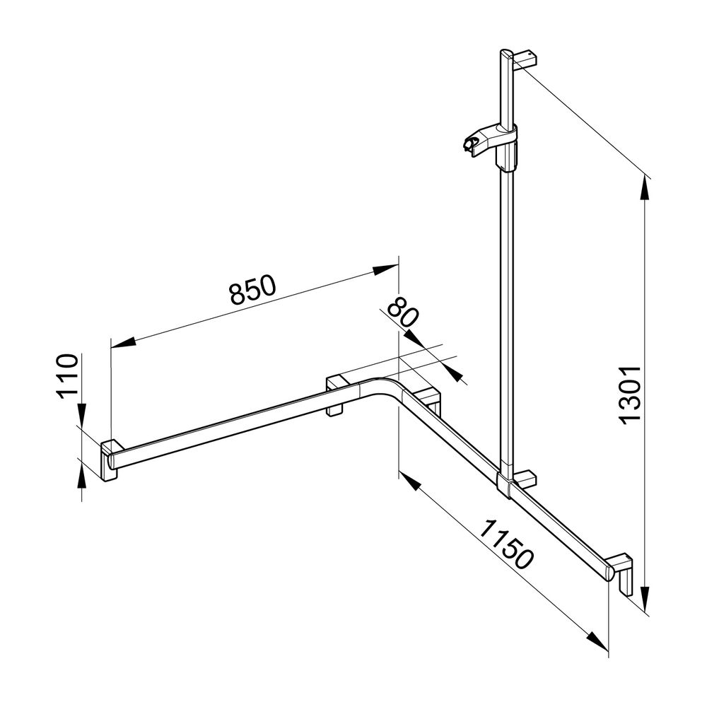 Keuco Axess Duschhandlauf mit Brausestange rechts, 850/1150/1301mm, mit 4x Befestigu... KEUCO-35015010201 4017214902699 (Abb. 4)