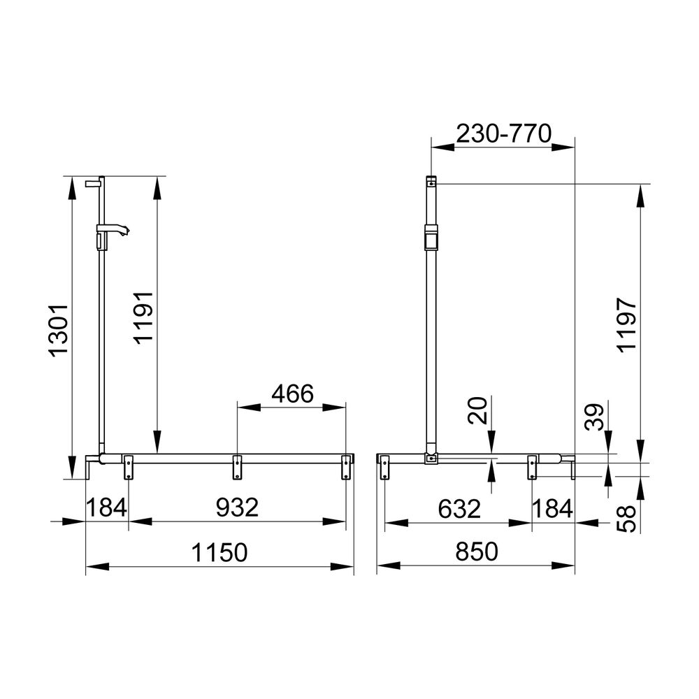 Keuco Axess Duschhandlauf mit Brausestange rechts, 1150x850x1301mm, mit 4x Befestigu... KEUCO-35015170301 4017214902996 (Abb. 2)