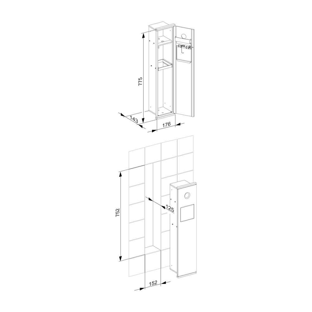 Keuco Plan Integral Modul WC 2, UP-Hygieneabfallbehälter 7L, Anschlag rechts, 176x77... KEUCO-44976013702 4017214073689 (Abb. 2)