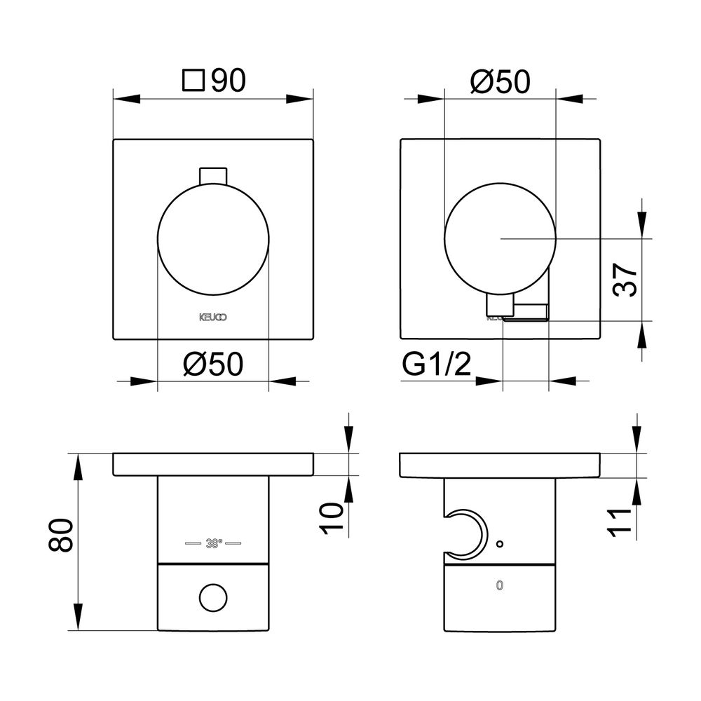 Keuco Edition 11 Thermostatarmatur-Set Unterputz 2-Wege mit Schlauchanschluss und Br... KEUCO-51153131222 4017214940257 (Abb. 2)